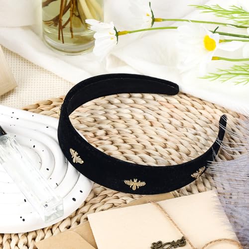 Velvet Wide Headband for Women Girls Black Hairbands Bee Thin Hair Band Adult Cute Headbands Non Slip Soft Headband Makeup Washing Face Fashion Hair Accessories Christmas Gifts - color: C-Bee Velvet Wide Headband