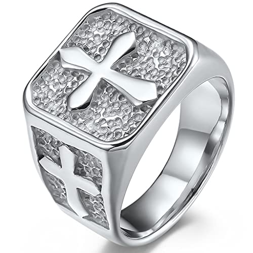 Jude Jewelers Stainless Steel Signet Style Christian Cross Religious Cocktail Party Biker Statement Wedding Ring - color: Silver