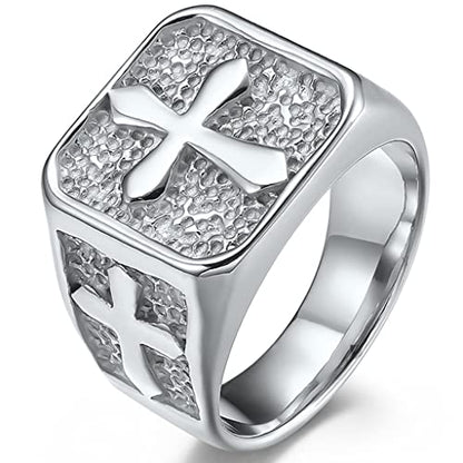 Jude Jewelers Stainless Steel Signet Style Christian Cross Religious Cocktail Party Biker Statement Wedding Ring - color: Silver