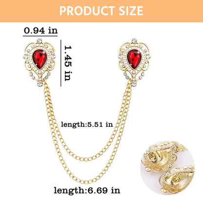 Teardrop Rhinestone Brooch Mens Lapel Pins for Shirt Collar Hanging Chain Brooch Suit Pin Crystal Rhinestone Lapel Pins for Men - color: Red