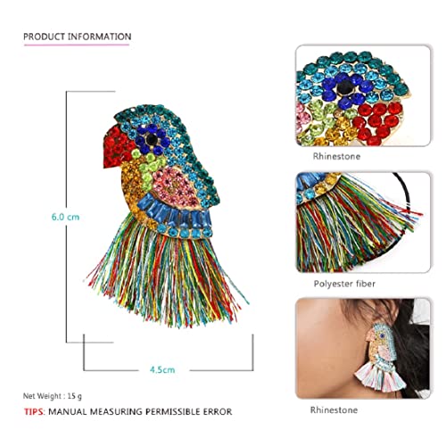 Parrot Earrings for Women, Bird Parrot Tassel Earrings for Womens, Rhinestone Parrot Dangle Earring Hypoallergenic, Cubic Zirconia Parrot Drop Earring, Parrot Jewelry Funny earrings
