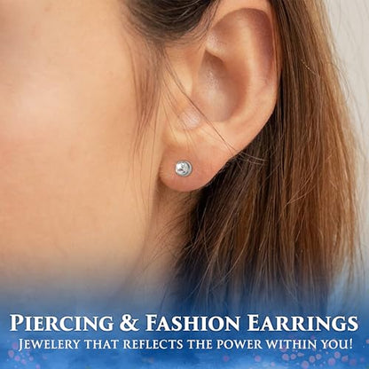 CAFLON Titanium Bezel Stud Earrings | Size 3mm / 4mm | Nickel Free Hypoallergenic Ear Jewelry | April Birthstone Clear Crystal | Secure Back Piercing Stud - size: 3 MM