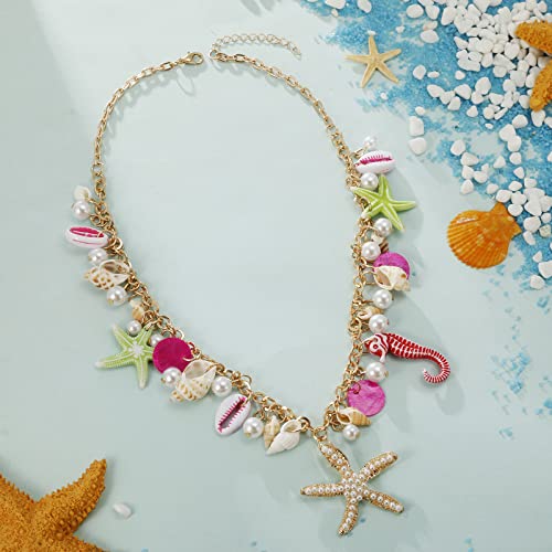 RUOFFETA Shell Starfish Necklace Bracelet Conch Statement Chunky Necklace Mermaid Costume Jewelry Beach Jewelry for Women - style: Necklace 2