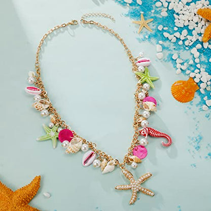 RUOFFETA Shell Starfish Necklace Bracelet Conch Statement Chunky Necklace Mermaid Costume Jewelry Beach Jewelry for Women - style: Necklace 2