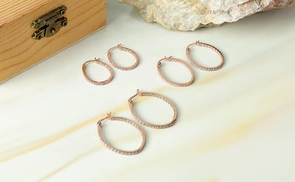 Hoops & Loops 925 Sterling Silver Cubic Zirconia Inside Out Oval Hoop Earrings for Women, 20mm 25mm 30mm - color: 25mm-Rose Gold