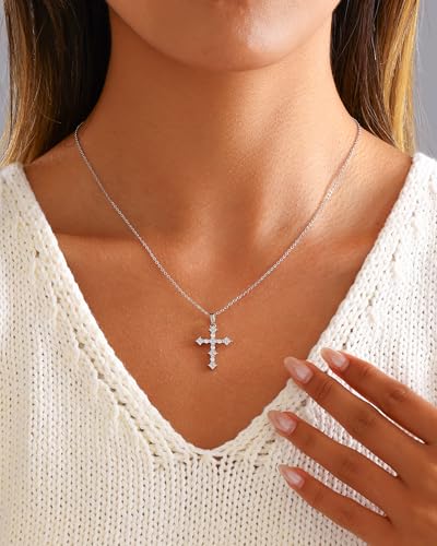Cross Necklace for Women, 14K Gold Plated Cubic Zirconia Cross Pendant Necklace, Trendy Christian Jewelry Gifts for Baptism First Communion Christmas - color: Style C - Silver