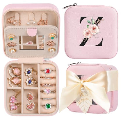 AYGXU Travel Jewelry Box for Women and Girls - Small Case With Initial A-Z - Teacher Gifts - color: pink, size: Z