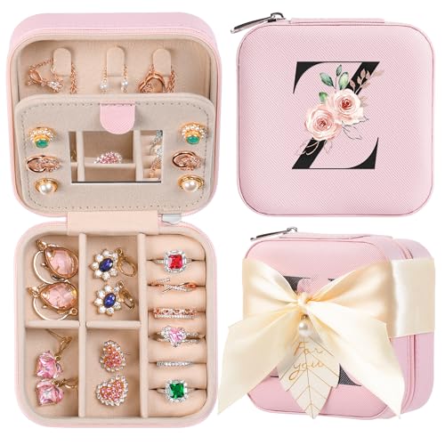 AYGXU Travel Jewelry Box for Women and Girls - Small Case With Initial A-Z - Teacher Gifts - color: pink, size: Z