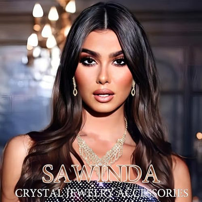 Rhinestone Jewelry Set Crystal Pearl Necklace Bracelet Earrings | Sparkly Necklace Dangle Earrings,Wedding Prom Formal Costume Jewelry Sets for Women - color: Gold5