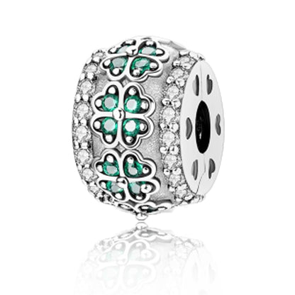 925 Sterling Silver Openable Clip Spacer Bead Fits Pandora Bracelet | Hypoallergenic Clip Stopper Charm, Star Clover Butterfly Floral Mom Heart Paved Zircon Gift for DIY Charm Bracelet Jewelry - color: Four Leaf Clover