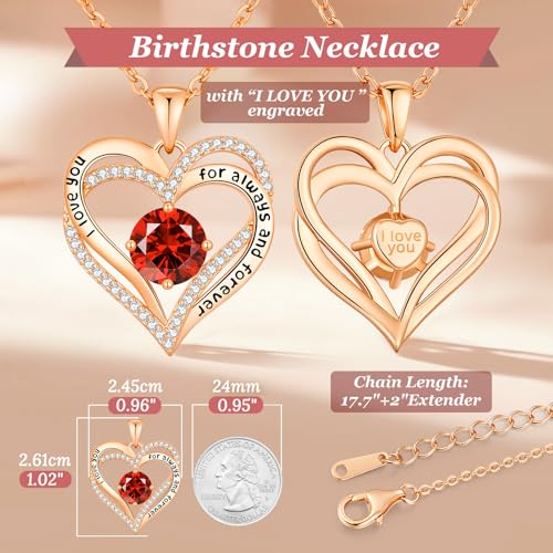 CDE Engraved Forever Love Heart Birthstone Necklace Jewelry Gifts for Women | Hypoallergenic,Nickel-Free & Lead-Free,3 x 3 mm 5A CZ Heart Pendant,Anniversary Christmas Birthday Gift for Girlfriend Wife - color: 01/07-Jan/July, style: Rose Gold Plated