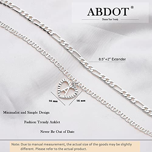 Initial Ankle Bracelets for Women 2pcs 18K Gold Plated Handmade Layered Letter Heart Figaro Chain Flat Mariner Anklets for Women Cute Summer Beach Foot Jewelry - style: Silver-J