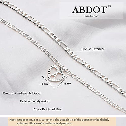 Initial Ankle Bracelets for Women 2pcs 18K Gold Plated Handmade Layered Letter Heart Figaro Chain Flat Mariner Anklets for Women Cute Summer Beach Foot Jewelry - style: Silver-J