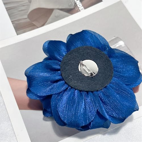 Flash Camellia Flower Brooch Pin for Women Men Elegant Texture Fabric Dahlia Rose Floral Brooches Lapel Pins Dainty Wedding Holiday Party Costume Dress Accessories Jewelry - color: Navy