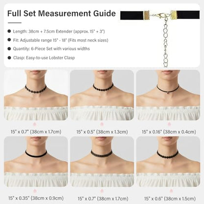 6 Pcs Black Choker Necklaces Black Velvet Choker Set Classic Gothic Tattoo Lace Chokers,Adjustable Lace Choker Necklace For Women
