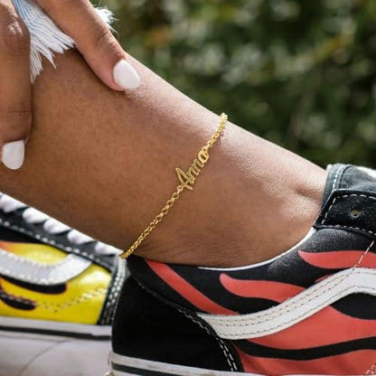 Custom Ankle for Women for Women 18K Gold Plated Adjustable Name Anklet Customized Beach Anklet Gifts - color: Name Anklet with Cable Chain