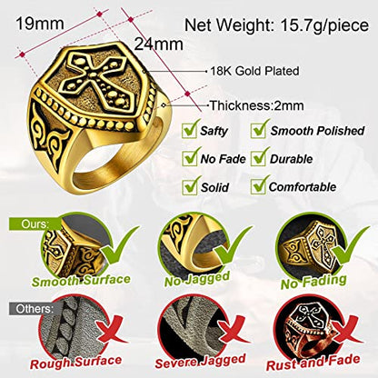 FaithHeart Mens Stainless Steel Crusader Jerusalem Cross Ring with 18K Gold Plated Two Tone Ring Size 7,8,9,10,11,12 - color: 08. Shield-Gold(Custom)