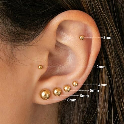 6 Pairs Hypoallergenic Flat Back Earrings for Women Girls,Stud Earring Set | Cartilage Earrings for Sensitive Ears,Cubic Zirconia Ball Pearl Earring,Screw Back Helix Conch Piercing Sets,Jewelry Gifts - color: Ball-14K-Gold-Plated