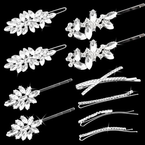10 PCS Rhinestone Hair Clips 2.5 Inch Elegant Wedding Bridal Silver Bobby Pins Crystal Fancy Hair Accessories for Women(Fashion) - color: Fashion
