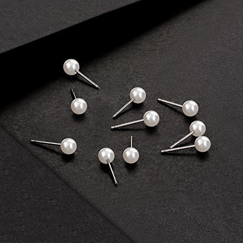 Charisma 5mm Composite Pearl Stud Earrings Round Ball Pearls Hypoallergenic 12 Pairs Imitation Pearl Earrings Set for Women