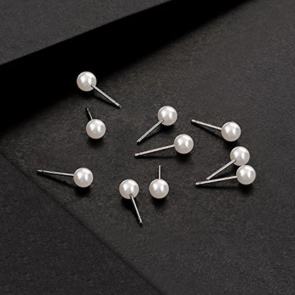 Charisma 5mm Composite Pearl Stud Earrings Round Ball Pearls Hypoallergenic 12 Pairs Imitation Pearl Earrings Set for Women