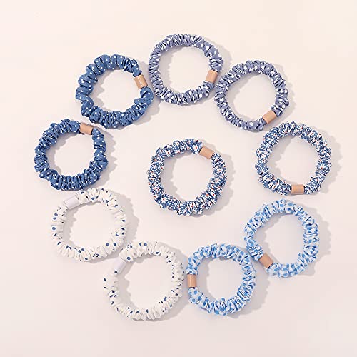 Hair Ties Silk Satin Scrunchies - Small Mini Thin Elestics Ponytail Holder Hair Bands Skinny Scrunchy For Thick Curl Hair No Crease Hair Ties Soft Accessories No Hurt Your Hair for Women and Girls (Blue) - color: Blue