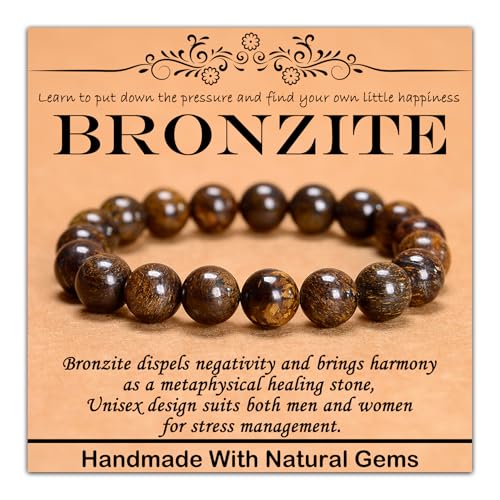Natural Healing Gemstone Bracelet Handmade Yoga Stretch Elastic Bracelet Stress Relief Crystal Jewelry for Men and Women - color: Bronzite (Release Pressure), size: 10mm