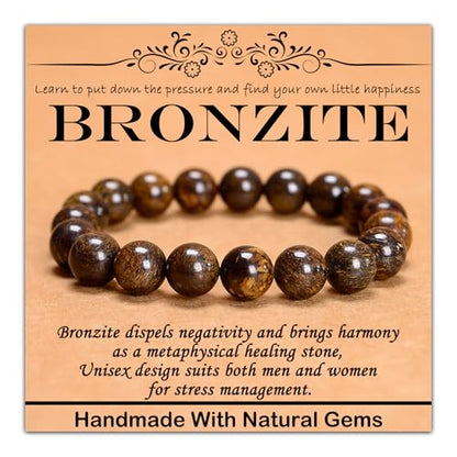 Natural Healing Gemstone Bracelet Handmade Yoga Stretch Elastic Bracelet Stress Relief Crystal Jewelry for Men and Women - color: Bronzite (Release Pressure), size: 10mm