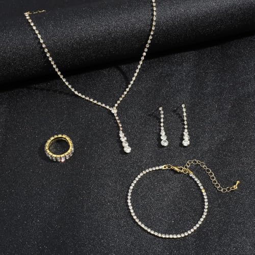 NEWITIN Purse Rhinestone Jewelry Set for Women Prom Jewels Crystal Clutch Purse Necklaces Rings Bracelets Earrings Gold Silver Jewelry Set for Women Bride - color: 6 Pieces Gold