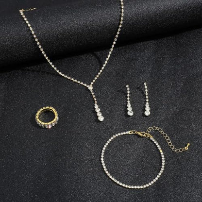 NEWITIN Purse Rhinestone Jewelry Set for Women Prom Jewels Crystal Clutch Purse Necklaces Rings Bracelets Earrings Gold Silver Jewelry Set for Women Bride - color: 6 Pieces Gold
