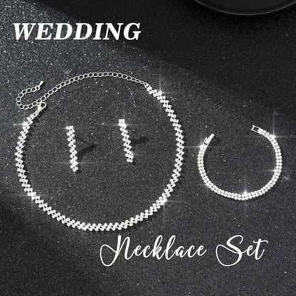 Aukmla Bridal Jewelry Set Silver Sparkly Choker Wedding Necklace Bracelet Earring Sets Prom Necklaces for Women and Brides - color: Silver