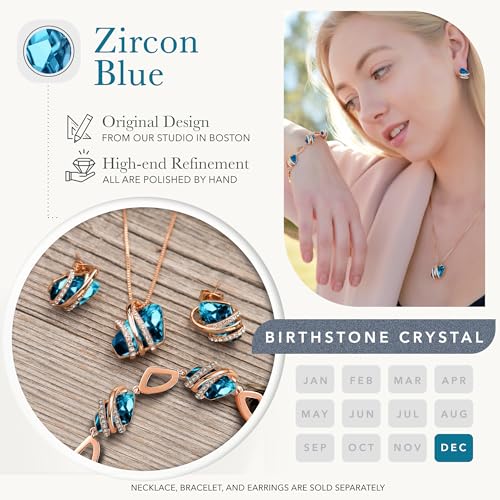 Gifts for Women, Wish Stone Stud Earrings with Birthstone Crystals, 18K Rose Gold Plated or Silver-tone - color: 112-December Birthstone-Zircon Blue-Rose Gold Plated
