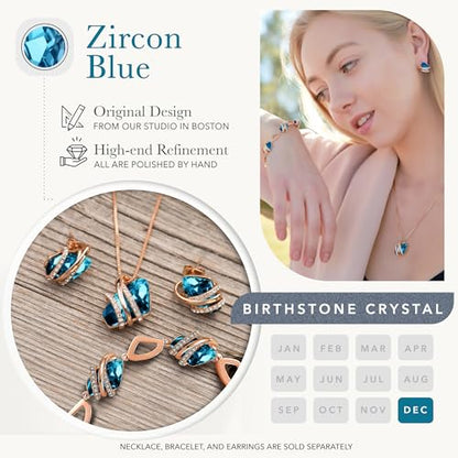 Gifts for Women, Wish Stone Stud Earrings with Birthstone Crystals, 18K Rose Gold Plated or Silver-tone - color: 112-December Birthstone-Zircon Blue-Rose Gold Plated