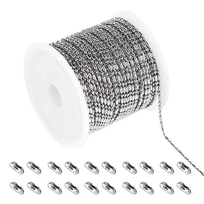 UMAOKANG 32.8 Feet Silver Ball Bead Chain for Jewelry Making 1.5mm Stainless Steel Beaded Chain Roll with Matching Connectors Bulk Men Women Necklace Choker DIY Jewelry Supplies - color: 1.5mm silver ball
