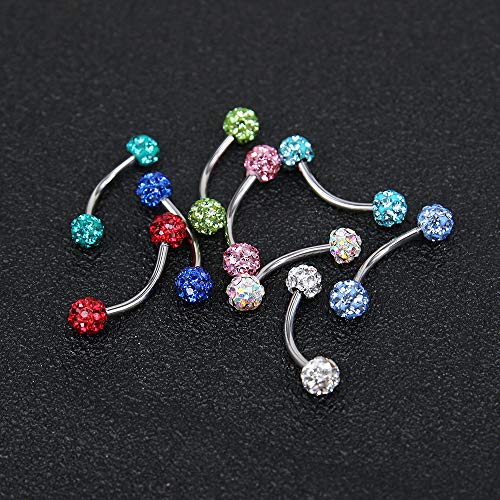 ZS 16 Gauge Eyebrow Rings Curved Barbell 4mm Crystal Ball Belly Button & Nipple Rings - color: Light blue 2pcs