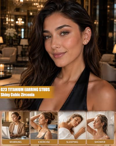 YACHY ASTM F136 G23 Titanium Flat Back Stud Earrings, Internally Threaded Screw-On Hypoallergenic Body Piercing Jewelry for Everyday Wear, Tragus Helix Conch Monroe Medusa Lip, 18G 6mm 8mm - color: Luna Laurel--3pcs+3bar--Silver, size: 6mm+8mm