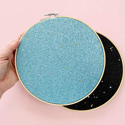 Wall Hanging Brooch Jewelry Storage Display Stand Enamel Pin Display Holder Earrings Necklace Glitter Pin Display Board with stars, Pin Collection Display, Canvas/leather Embroidery Hoop (Blue) - color: Blue