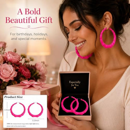 Big Chunky Gold Hoop Earrings for Women Beaded Large Statement Earrings Lightweight Fashion Jewelry Daily Wear Party Gift - color: C3:hot pink