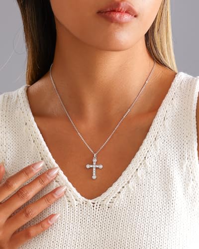 Cross Necklace for Women, 14K Gold Plated Cubic Zirconia Cross Pendant Necklace, Trendy Christian Jewelry Gifts for Baptism First Communion Christmas - color: Style G - Silver