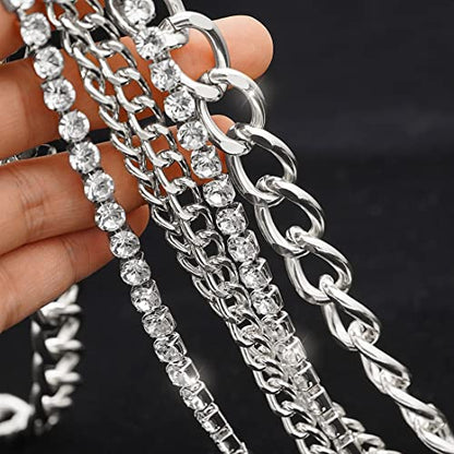 Suyi Multilayer Chain Belt Rhinestone Metal Chain Belts for Women Punk Gold Waist Chain - color: Silver, size: L: 130 CM