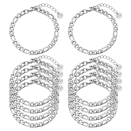 UMAOKANG 10 Pack Stainless Steel Figaro Bracelet Chains for Jewelry Making | Charm Silver Hand Chain Bracelets Bulk DIY Supplies Permanent Adjustable Bracelet Kit - color: 10pcs Figaro Steel