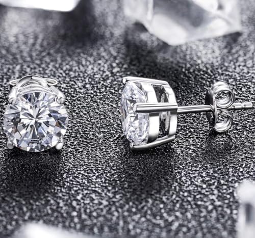 Jiamiaoi 18K White Gold Plated Stud Earrings 925 Sterling Silver Round and Square Cut Princess Cut 5A+ Cubic Zirconia Stud Earrings 4mm to 8mm Fashion Jewelry for Men Women - color: A-Round Cut-Silver, size: 7mm