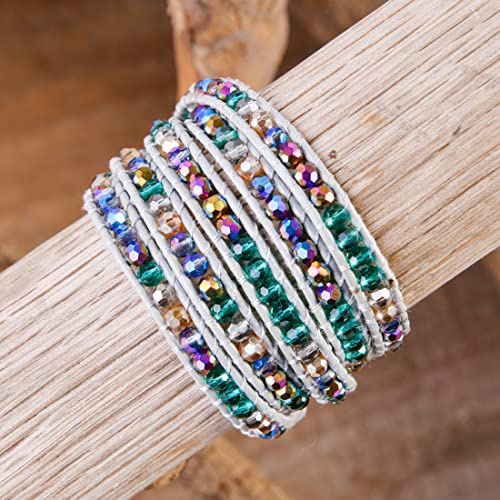 YGLINE Natural Stone Wrap Bracelet for Women Boho Bracelets Healing Crystal Beaded Bracelet Adjustable 3/5 Wraps Bracelet Handmade Birthday Gifts for Women - color: Crystal(5 wraps)