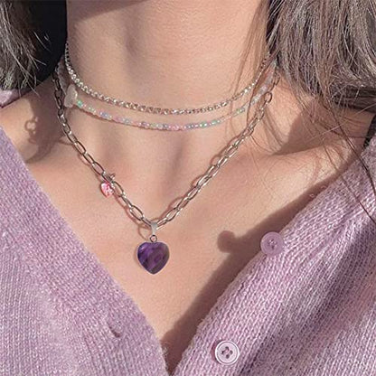 10Pcs Heart Stone Charm Pendants Natural Amethyst Gemstone Pendants with Platinum Brass Loops for DIY Necklace Keychains Earring Crafts Supplies - color: Amethyst