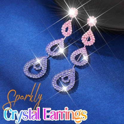 Catery Long Rhinestone Earrings Silver Pageant Earrings Dangling for Women Wedding - color: Purple Blue