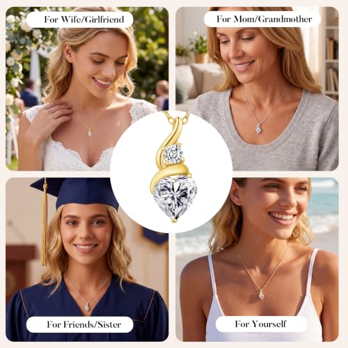 ANDSO Heart Moissanite Necklaces Birthday Jewelry Gifts for Women | S925 Silver /Gold Plating Birthstone Necklace, Ideal Anniversary Christmas Valentine Present for Mom Wife Her Girlfriend - style: 14K Gold Plated Stainless Steel-2 Carat