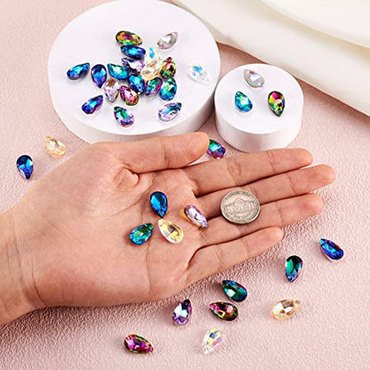 KISSITTY 100pcs/box Teardrop Crystal Charms Beads Faceted Glass Loose Beads 10 Colors Water Drop Charm Beads 16x9x5mm for Bracelet Earrings Necklaces Jewelry Making with Hole 1mm