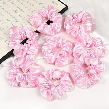 Ivyu 16 Pcs Pink Satin Hair Scrunchies for Women's Thick Curly Hair, No Crease Hair Ties, No Damage, Fit for All Kinds of Hair - color: Pinkness