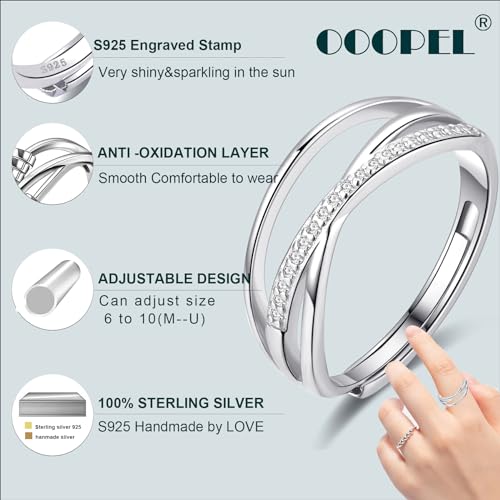 OOOPEL Sterling Silver Adjustable Ring S925 Silver Rings for Women Cubic Zirconia Twist Love Knot Dainty Ring Silver Minimalist Open Finger Rings Silver Thumb Sterling Silver Ring - color: Cubic Zirconia