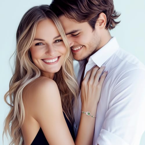FANCIME Birthstone Bracelets 925 Sterling Silver Moon and Star Bangle Charm Bracelet Fine Jewelry Anniversary Birthday Mothers Day Gifts for Mom Her Women, Adjustable Chain 6.7"+1.2" Extend - color: link-5-emerald